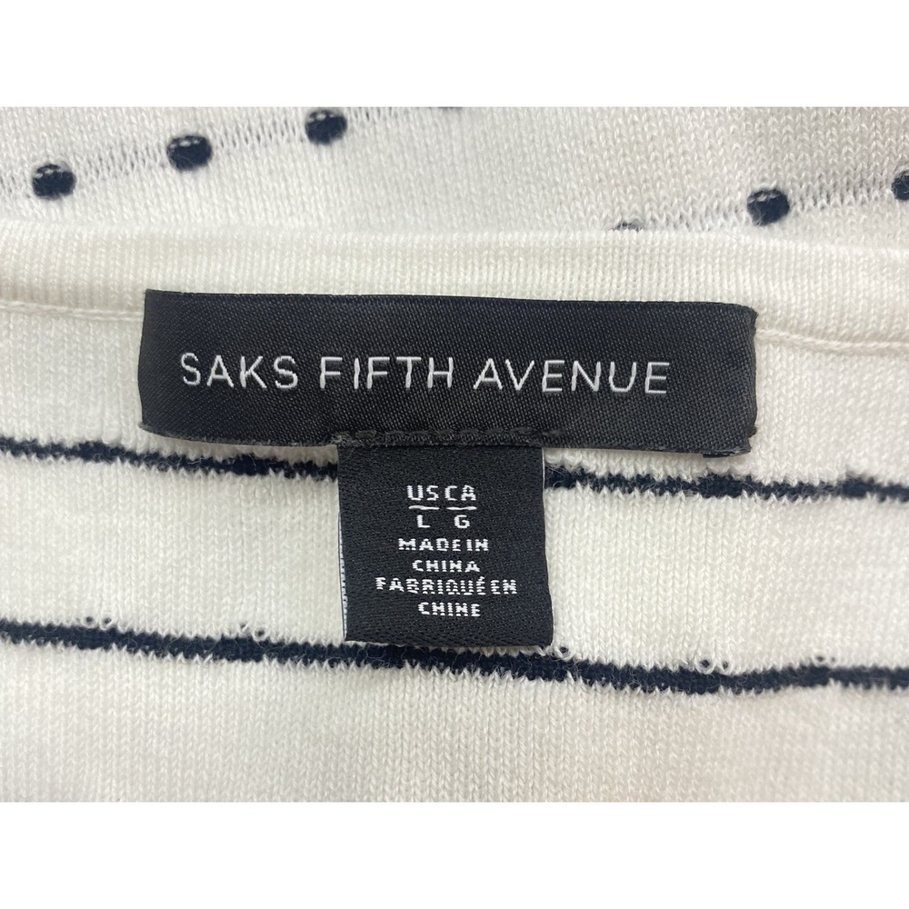 SAKS FIFTH AVENUE Women Dots Strips Sleeveless Midi Dress Sz L White Casual H-7 - Picture 6 of 7